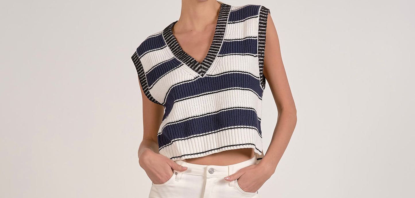 Deep V sweater vest- navy stripe