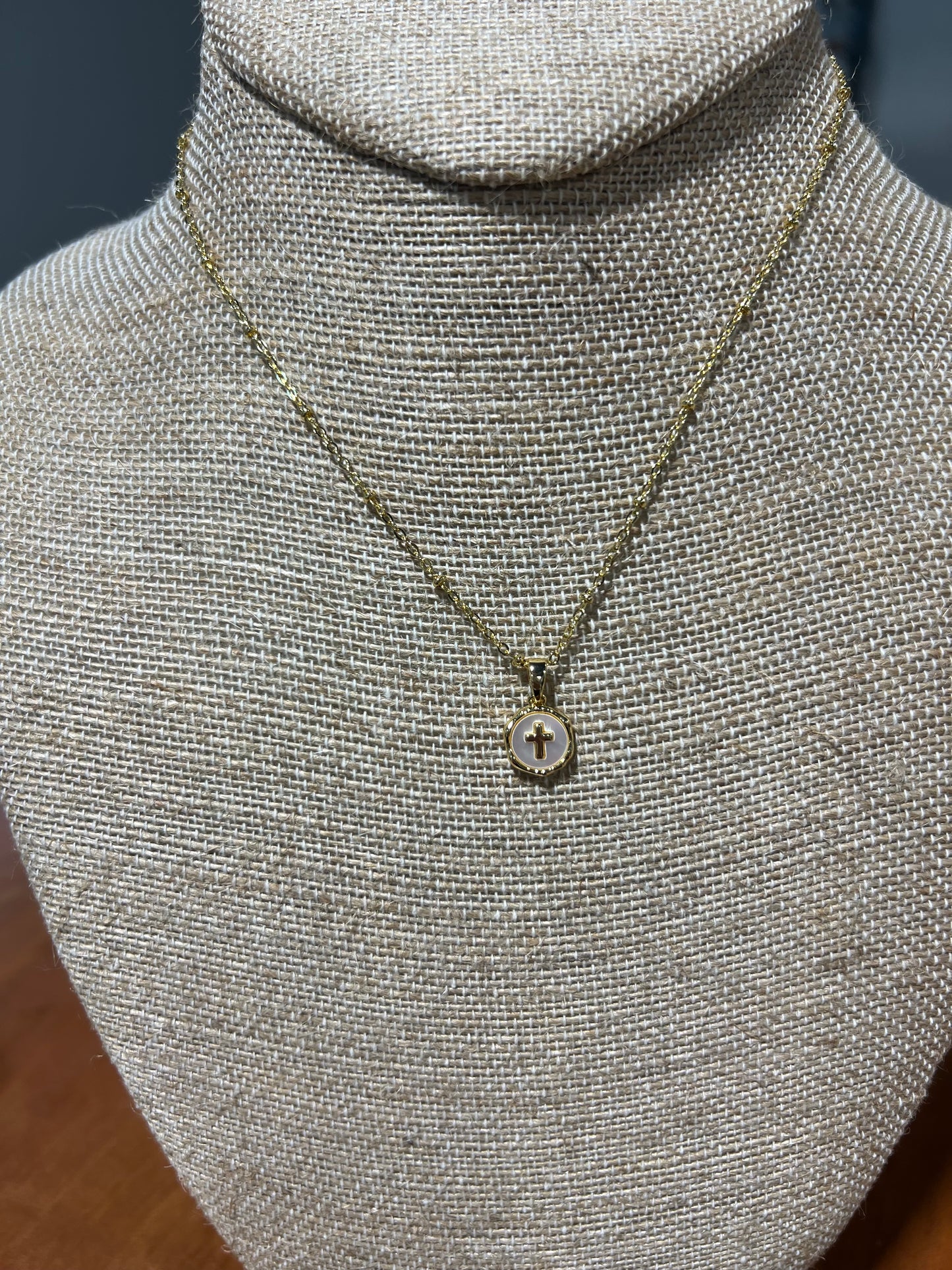 Timeless Circle Pearl Cross Necklace