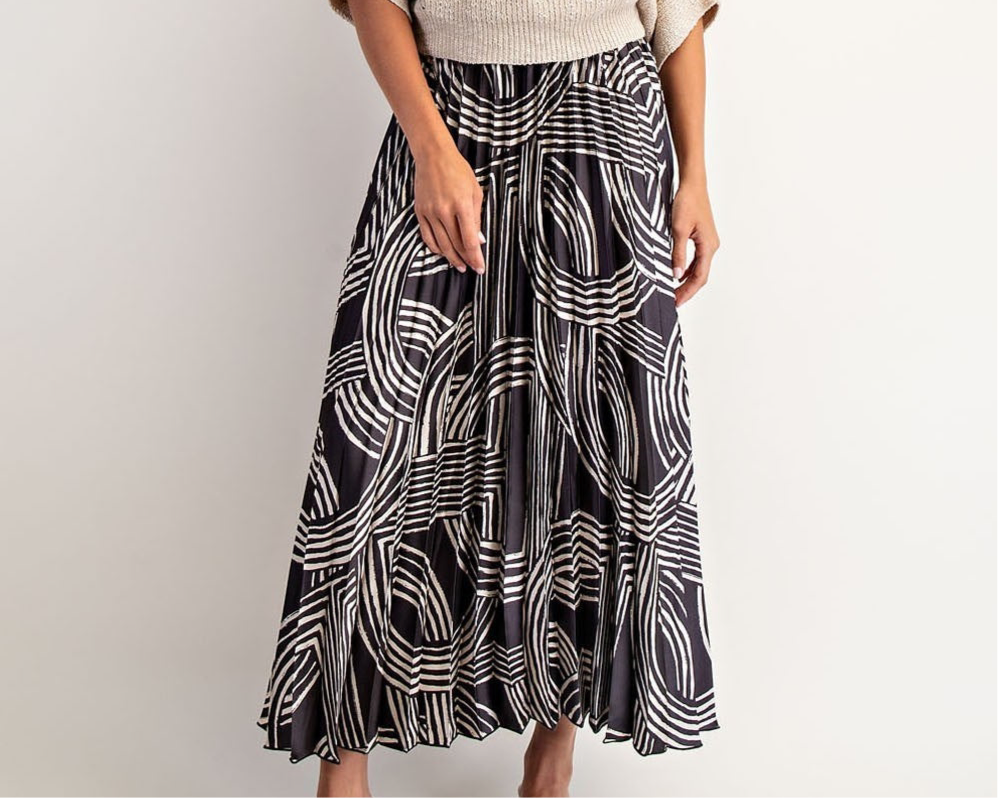 Abstract Printed Accordion Pleated Midi Skirt