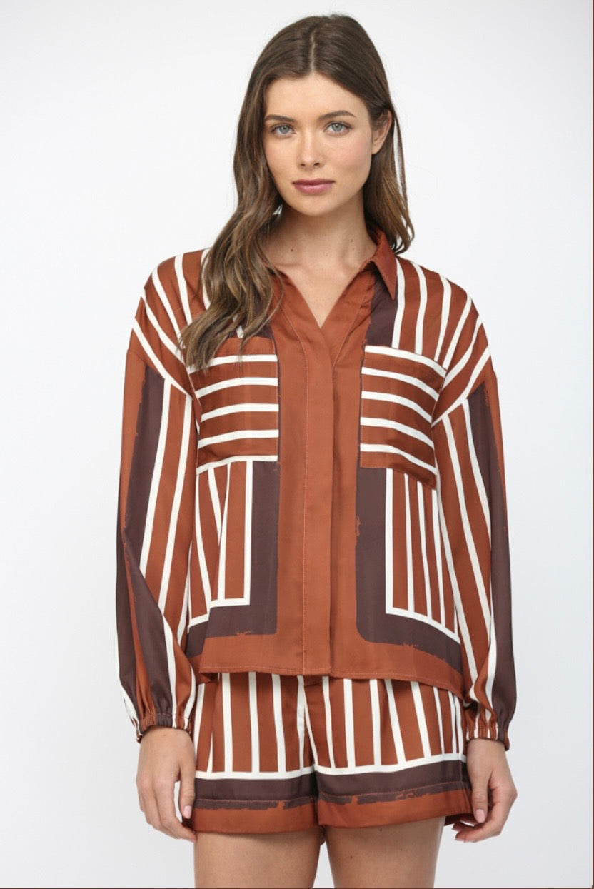Graphic Pattern Button Down Top