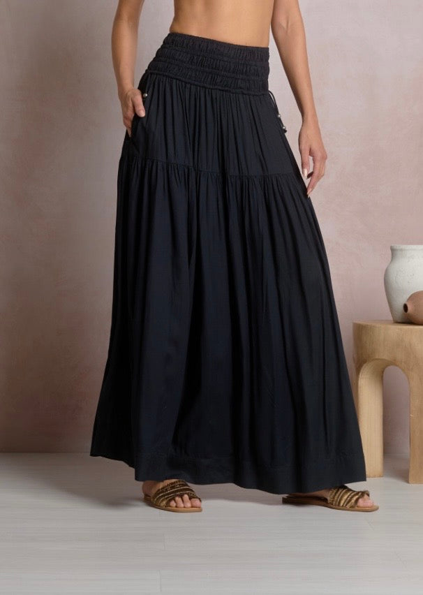 Midi Skirt w/ Smocked Waist