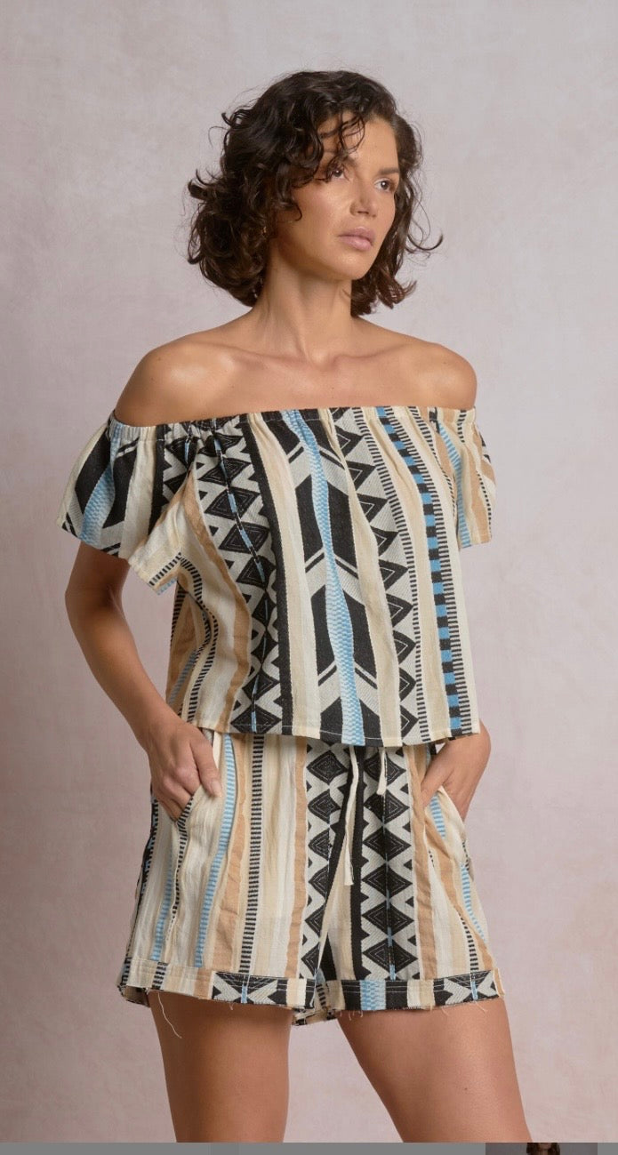 Off The Shoulder Top-Aztec Print
