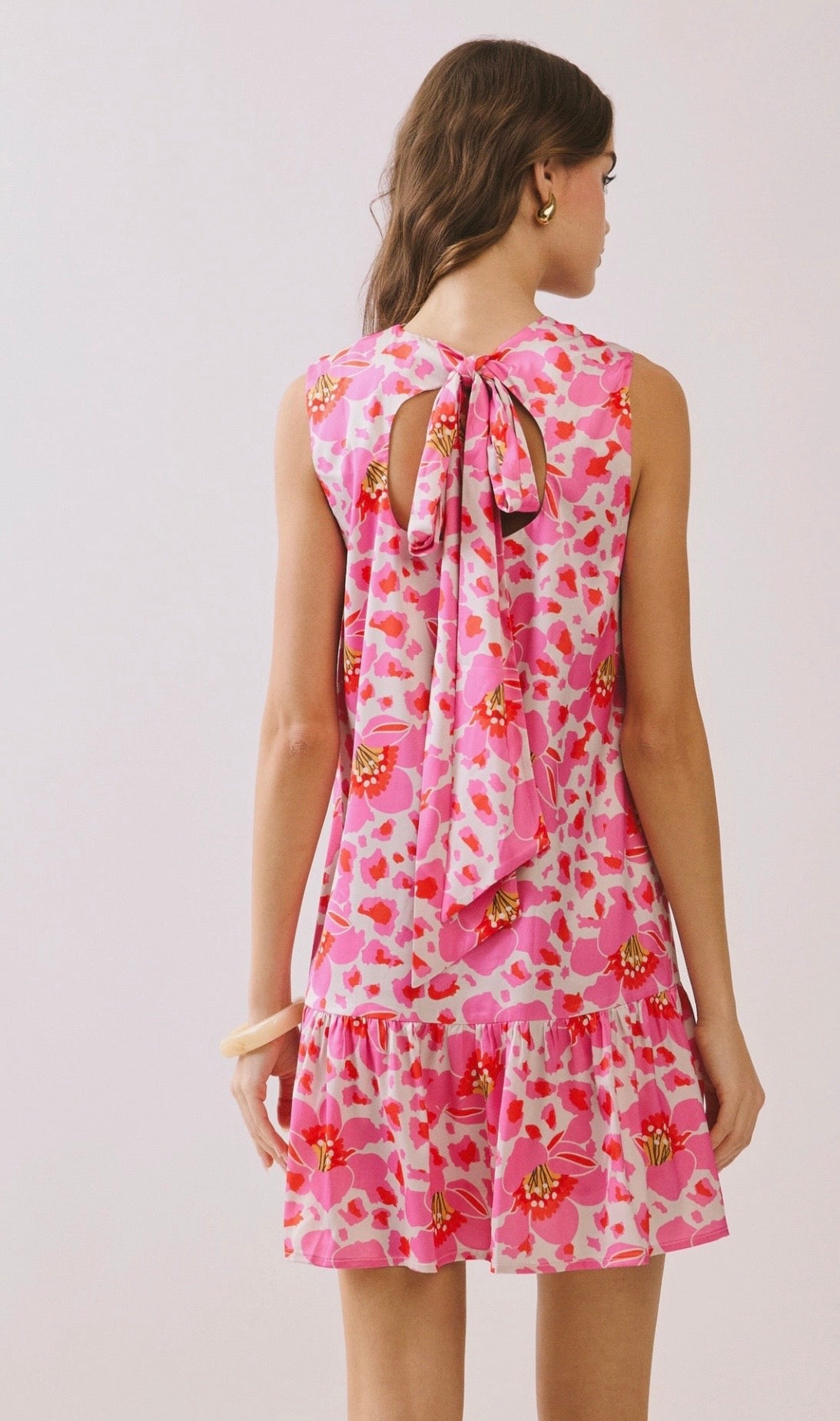 Floral Ruffle Hem Dress w/ Keyhole Back