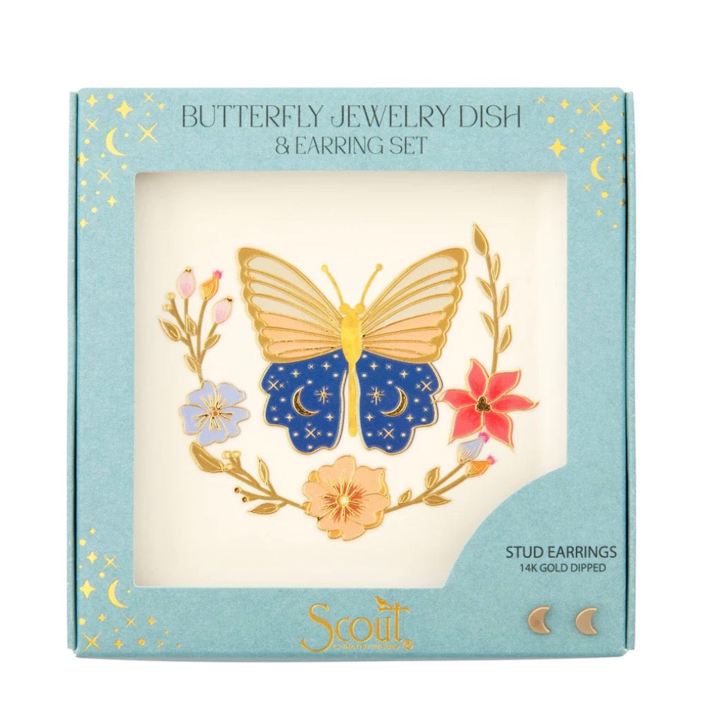 Jewelry Dish & Stud Earring Set - Butterfly/Cream