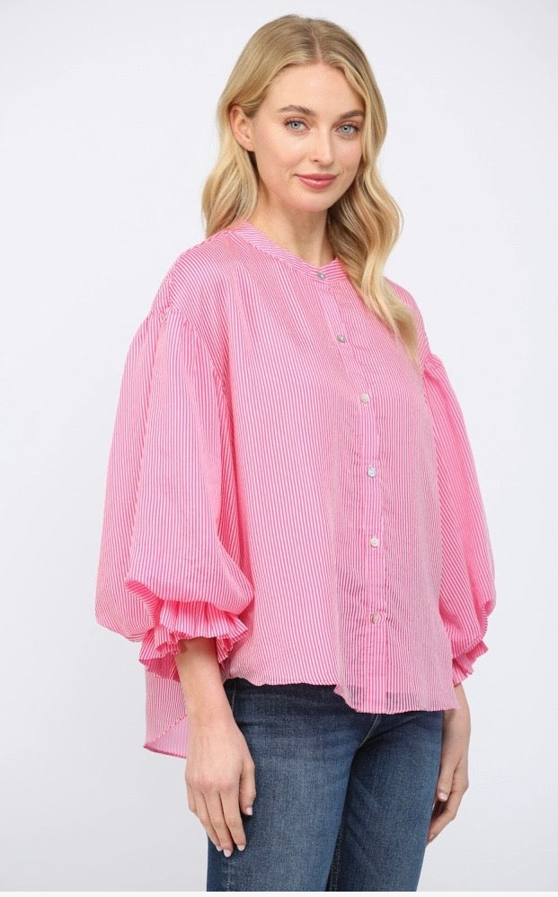 Pinstripe Bubble Sleeve Top