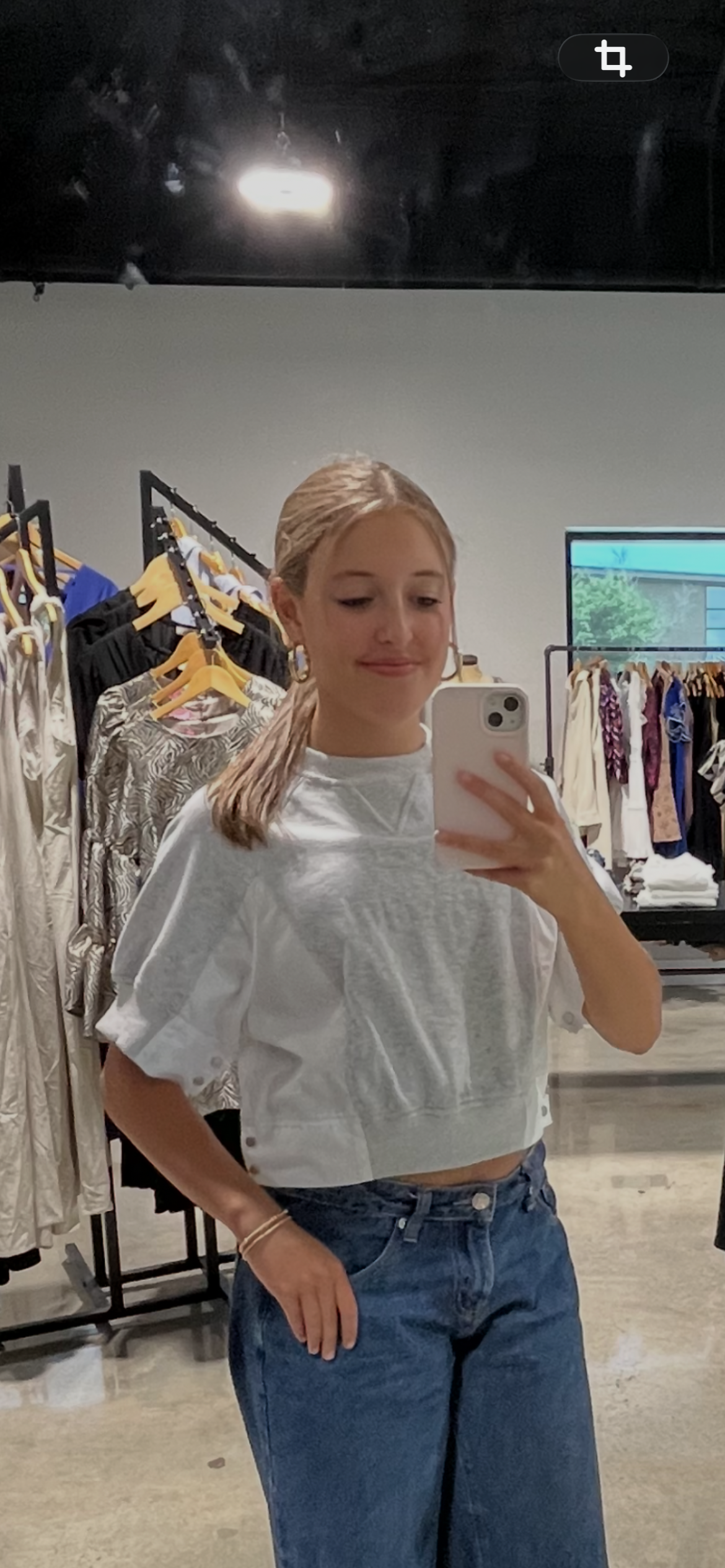 Mixed Media Side Snap Crop Top