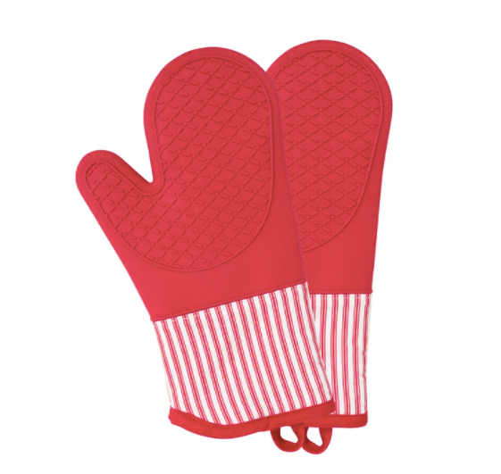 KAF Home Metro Stripe Silicone Oven Mitt - Set of 2: Black