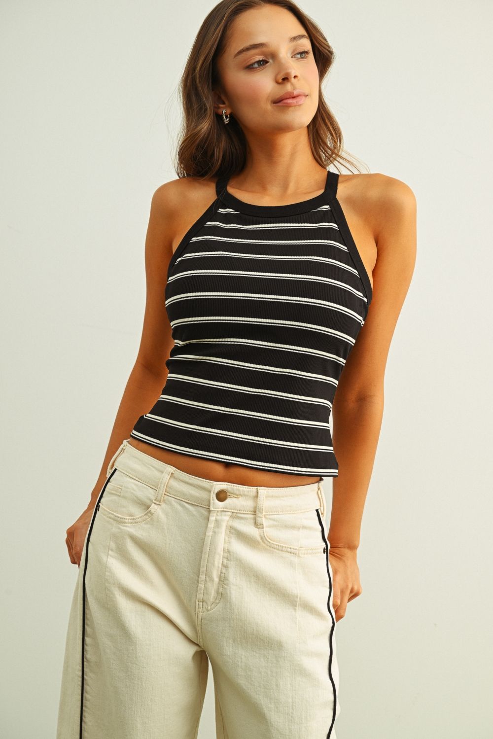 Stripe High Neck Tank Top