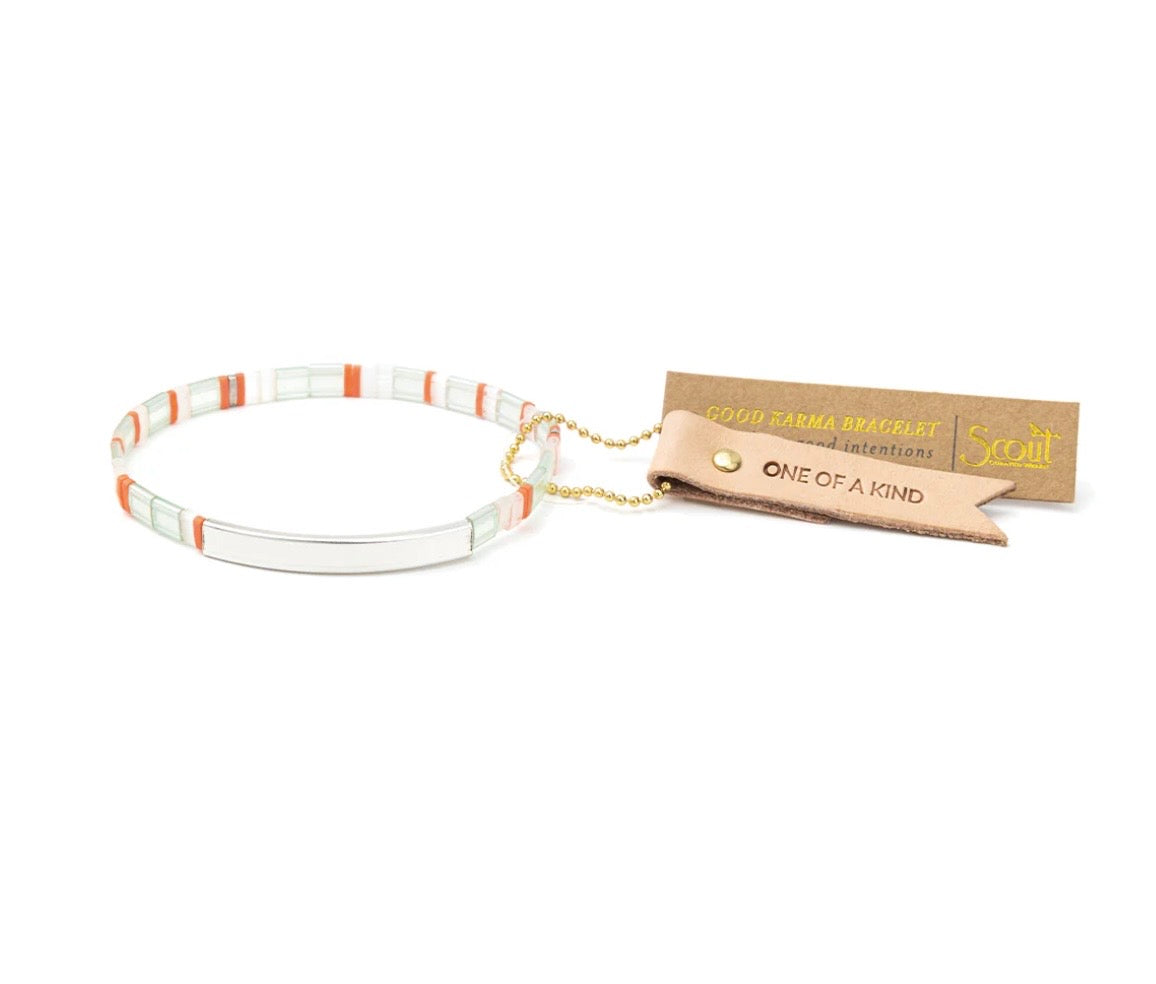 Good Karma Miyuki Bracelet | One Of A Kind - Mist/Salmon/Silver