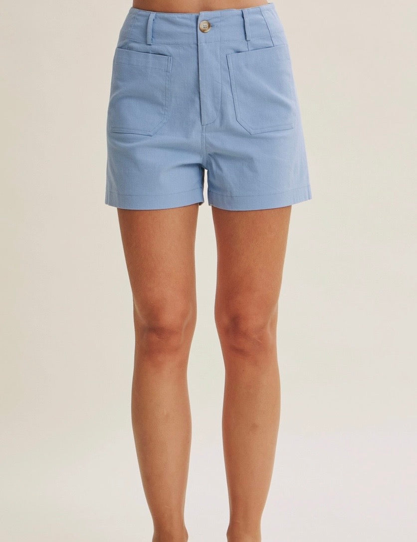 Stretch Cotton Shorts-Blue