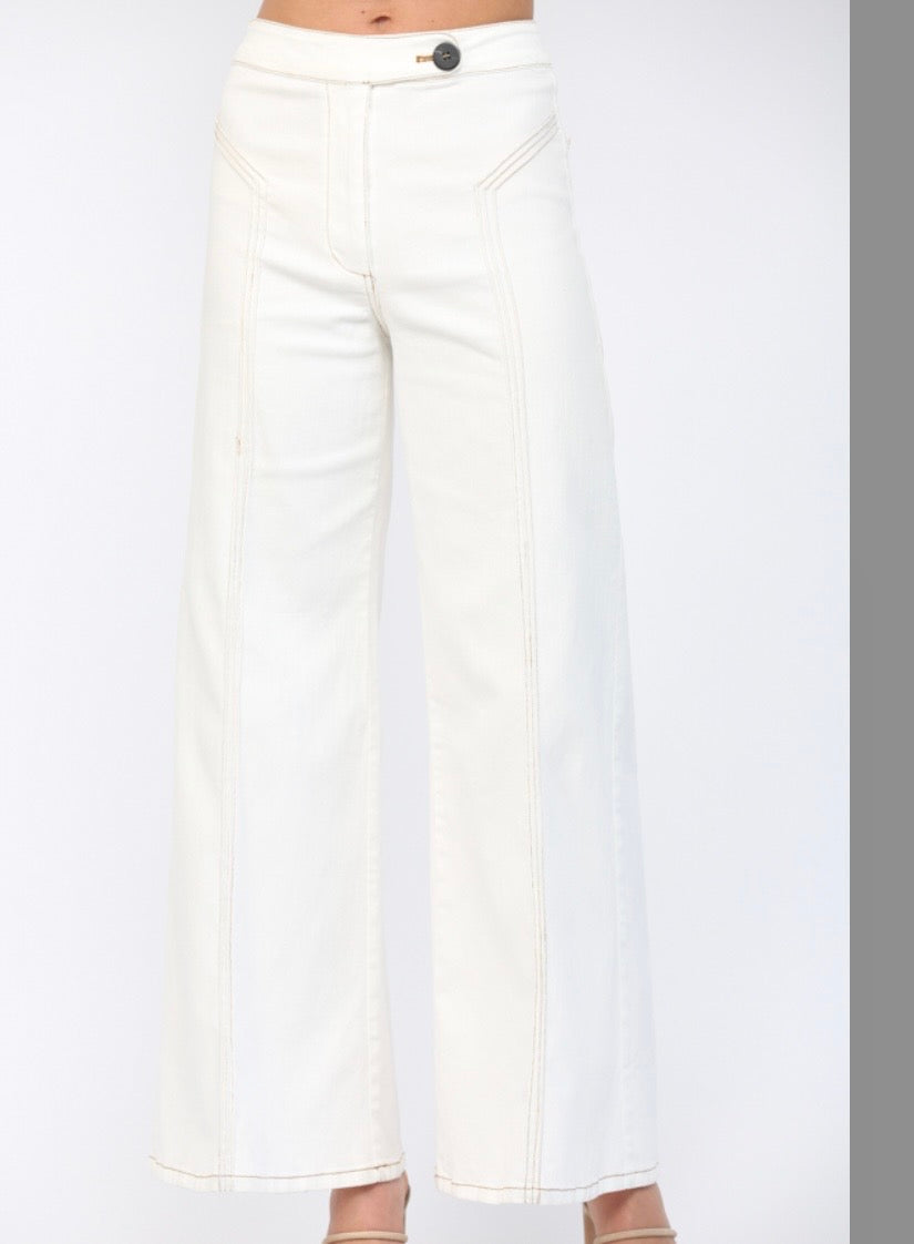 High Waisted Wide Leg Jeans-Cream