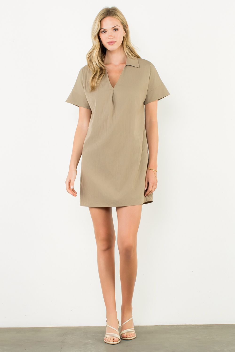 Collared short sleeve dress- olive