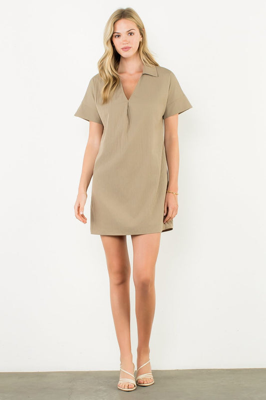 Collared short sleeve dress- olive