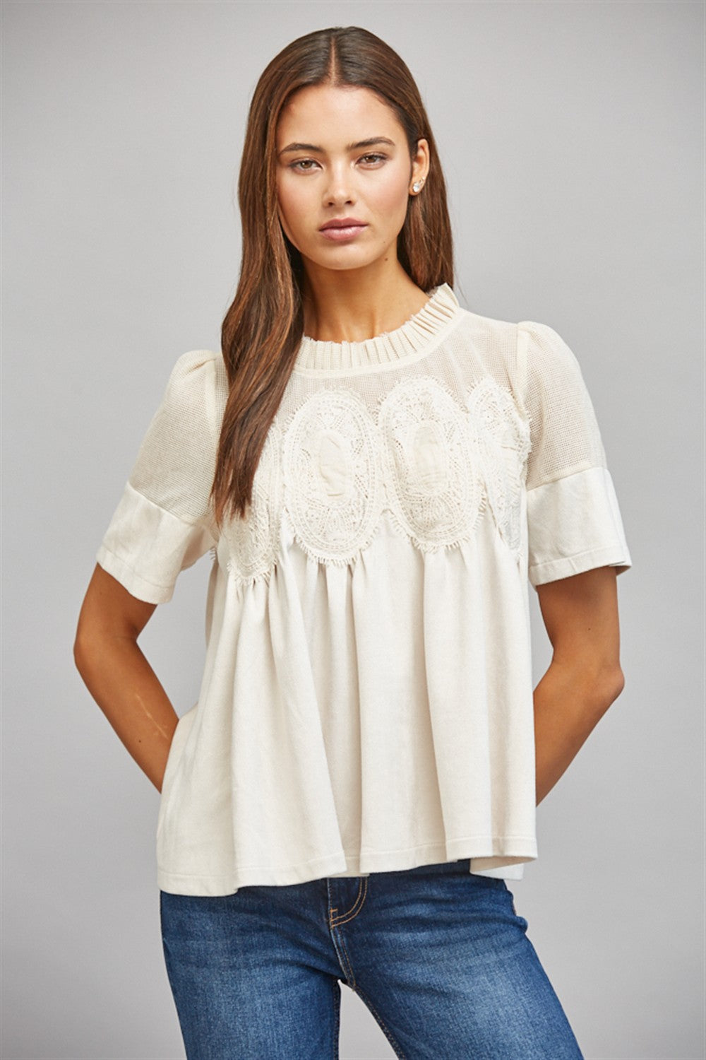 Lace Panel Faux Suede Top
