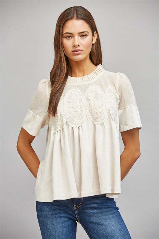 Lace Panel Faux Suede Top