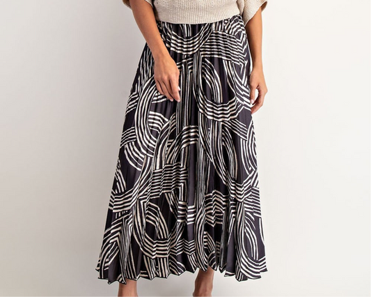 Abstract Printed Accordion Pleated Midi Skirt
