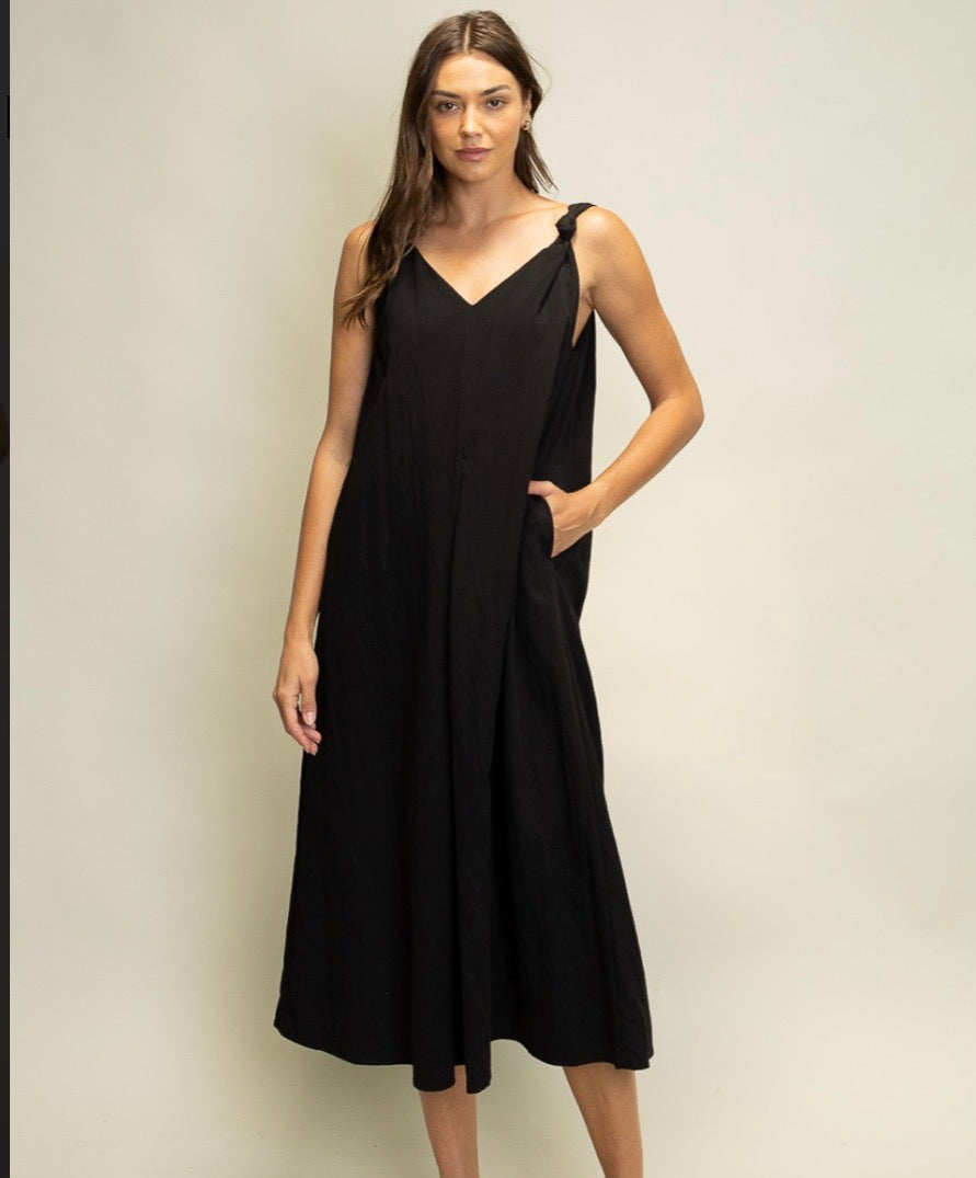 Twisted  Shoulder Dress - Black