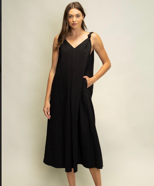 Twisted  Shoulder Dress - Black