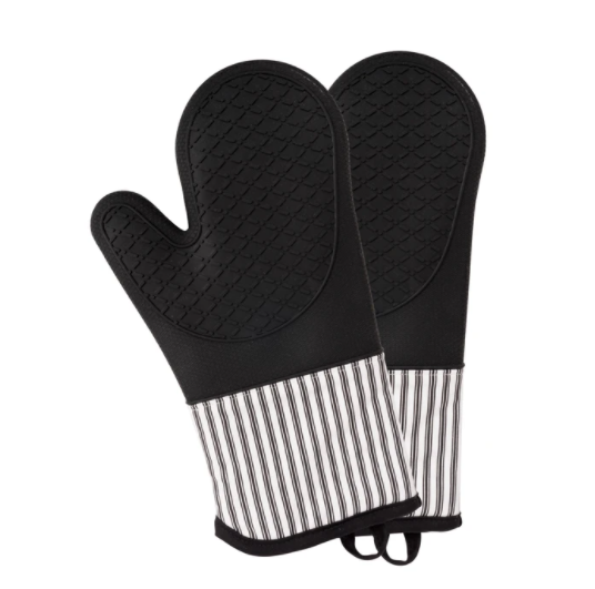 KAF Home Metro Stripe Silicone Oven Mitt - Set of 2: Black