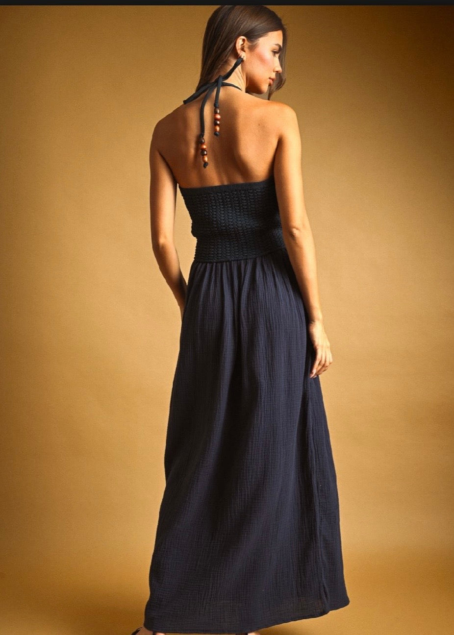 Crochet Top Gauze Halter Dress