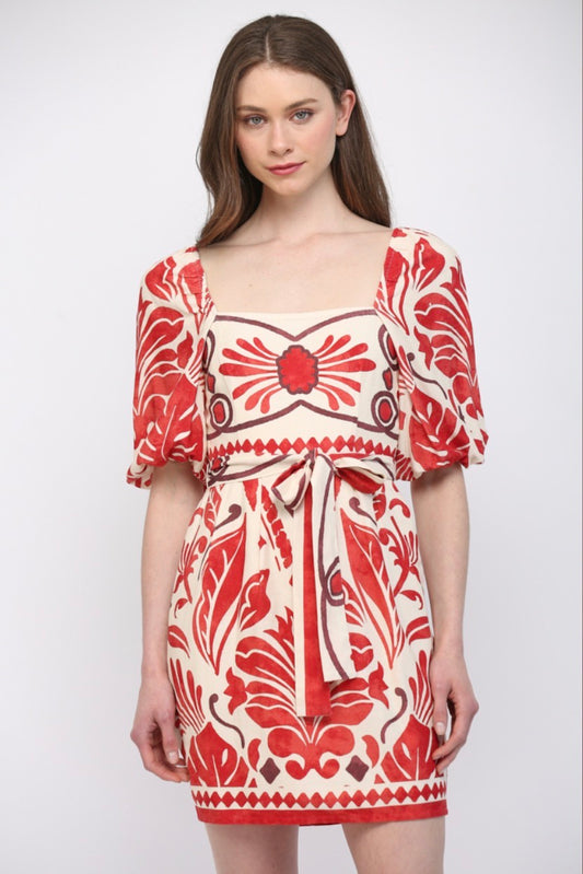 Geo Print Linen Blend Dress