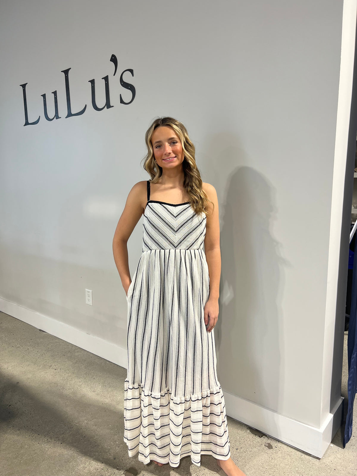 Black/White Stripe Knit Maxi Dress