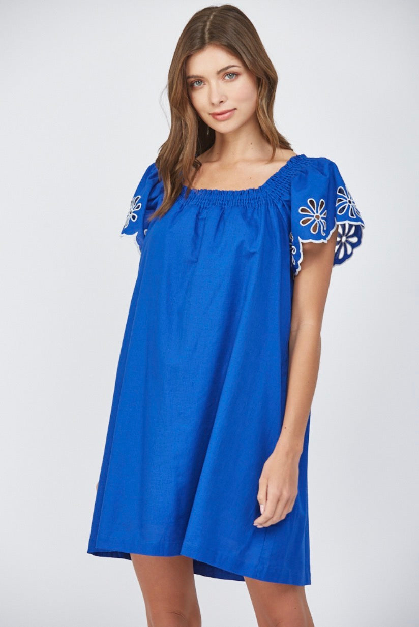 Embroidered Sleeve Linen Dress