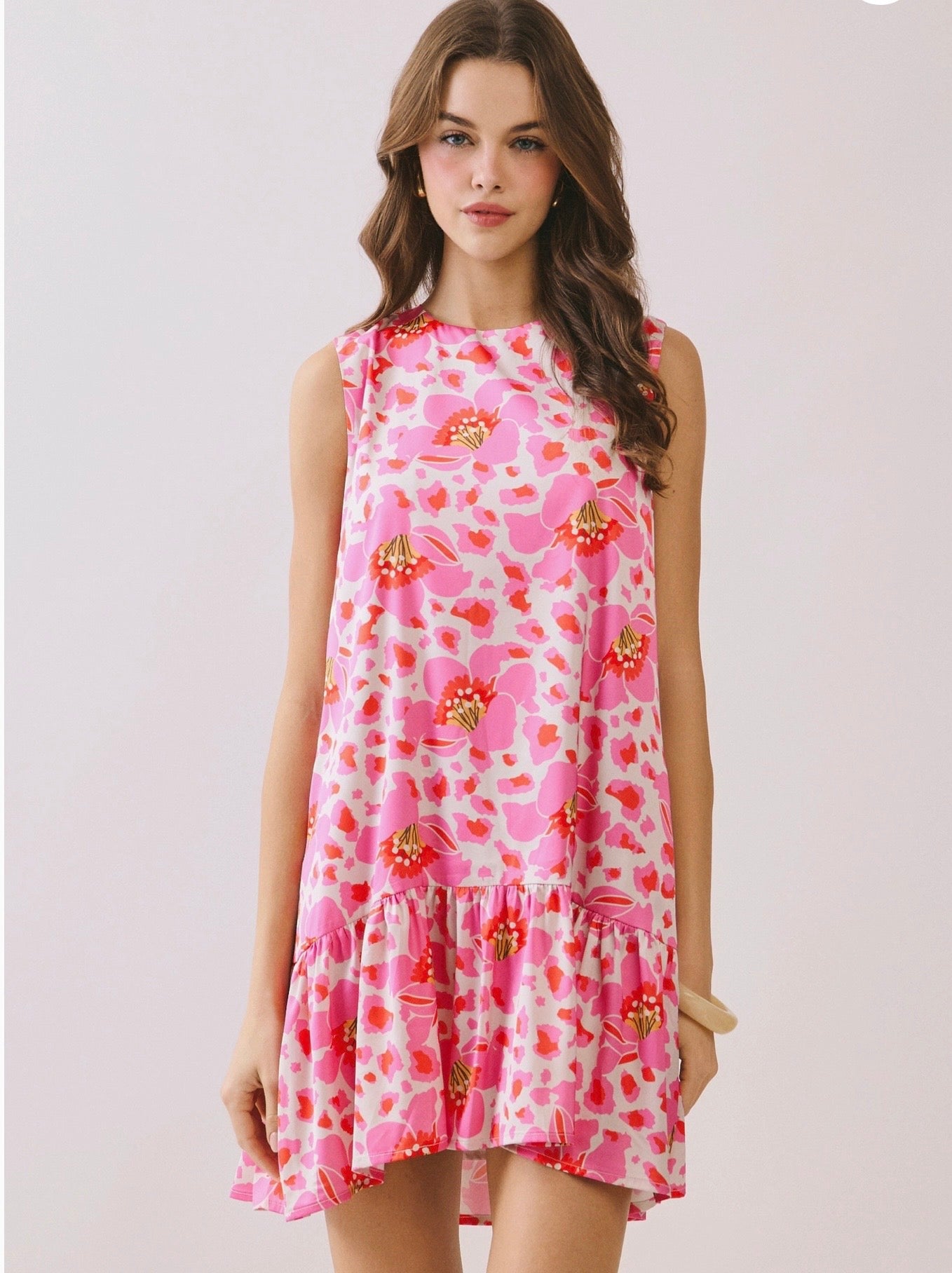 Floral Ruffle Hem Dress w/ Keyhole Back