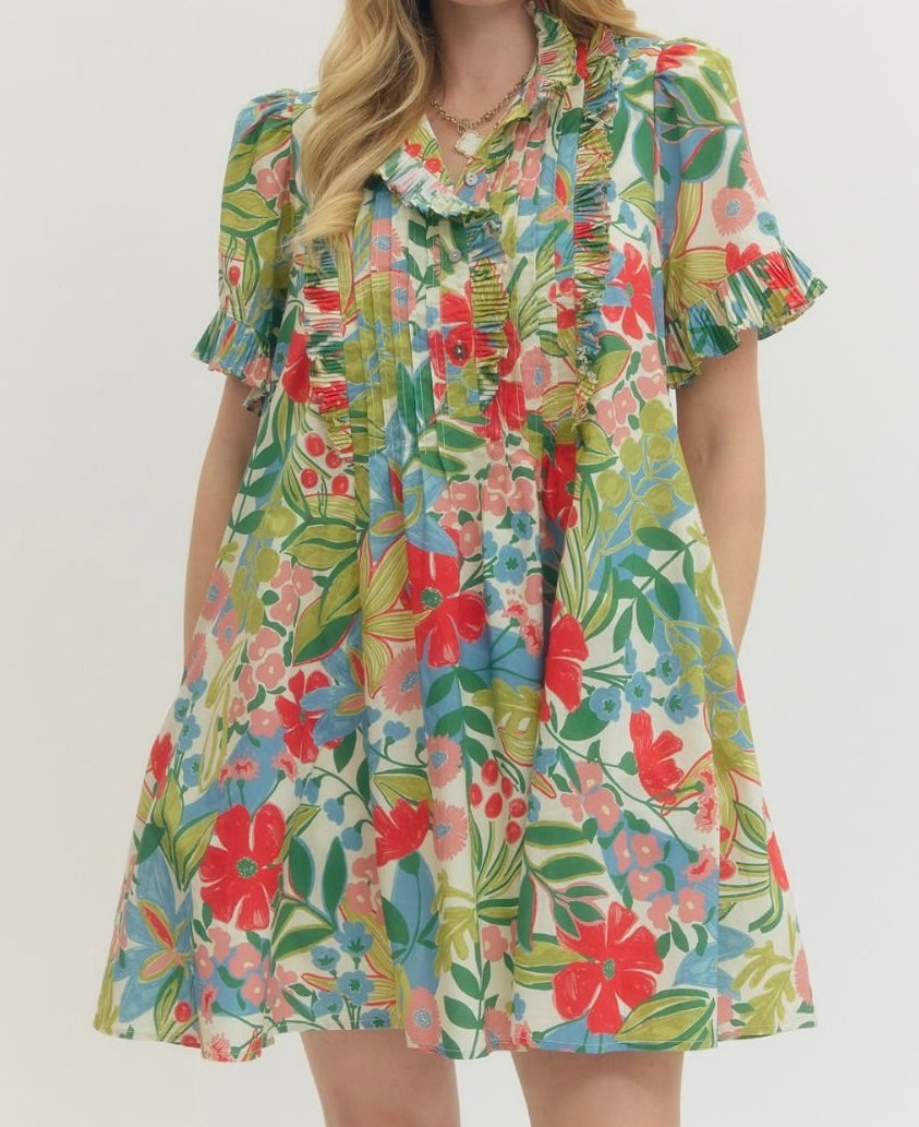 Floral Dress w/ ruffle trim