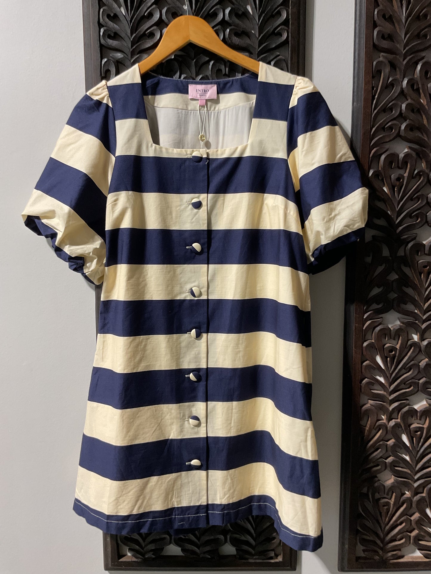 Stripe Dress w/Puff Sleeve