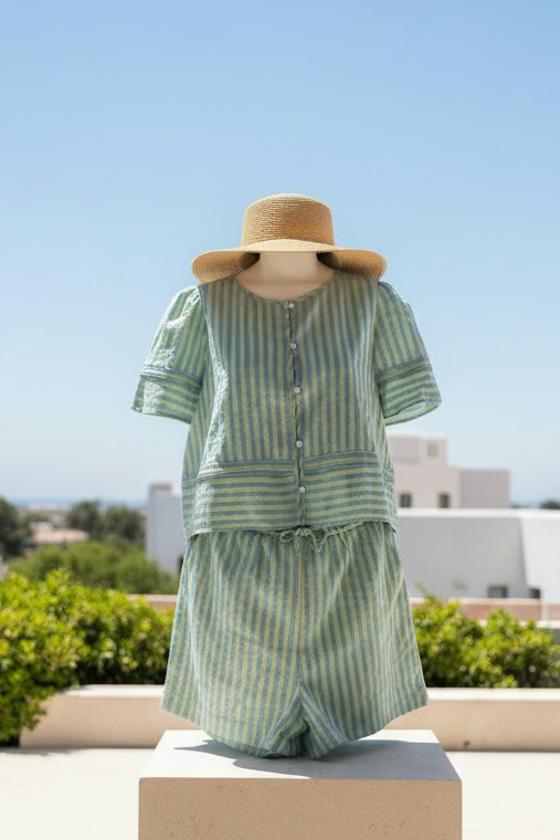 Stripe Shorts Set-Blue/Green