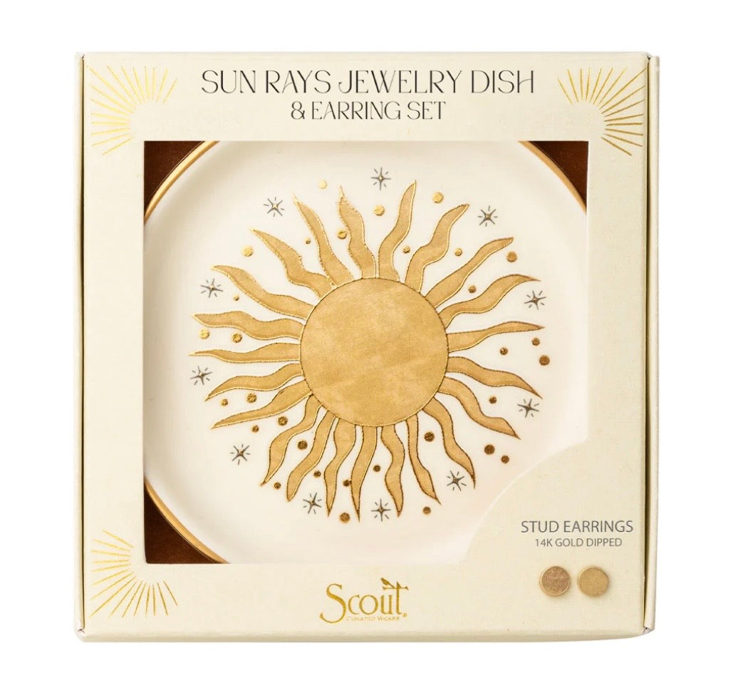 Jewelry Dish & Stud Earring Set - Sun Rays/Cream