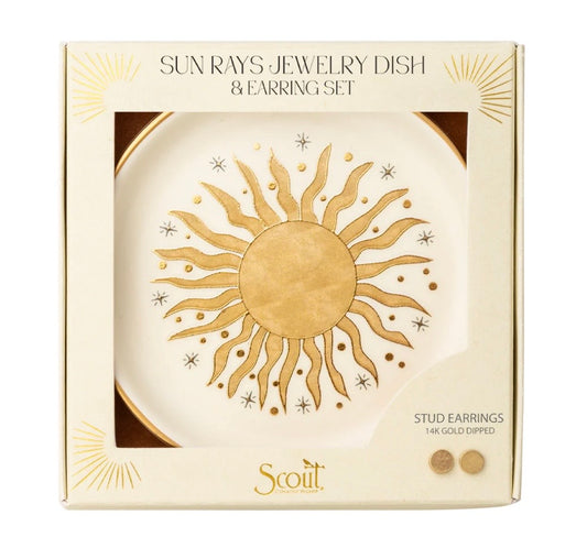 Jewelry Dish & Stud Earring Set - Sun Rays/Cream