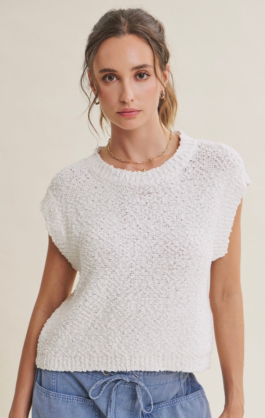 Textured Sweater Top- Off White