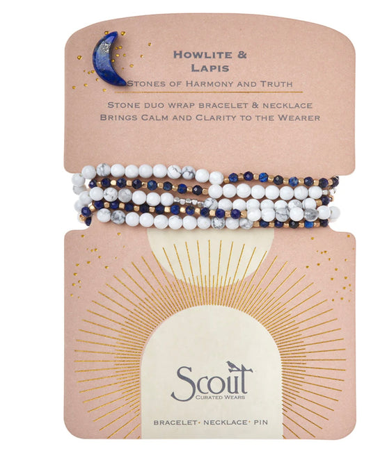Stone Duo Wrap Bracelet/Necklace - Howlite & Lapis