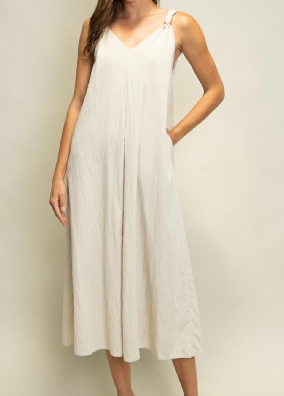 Twisted Shoulder Dress- Cream