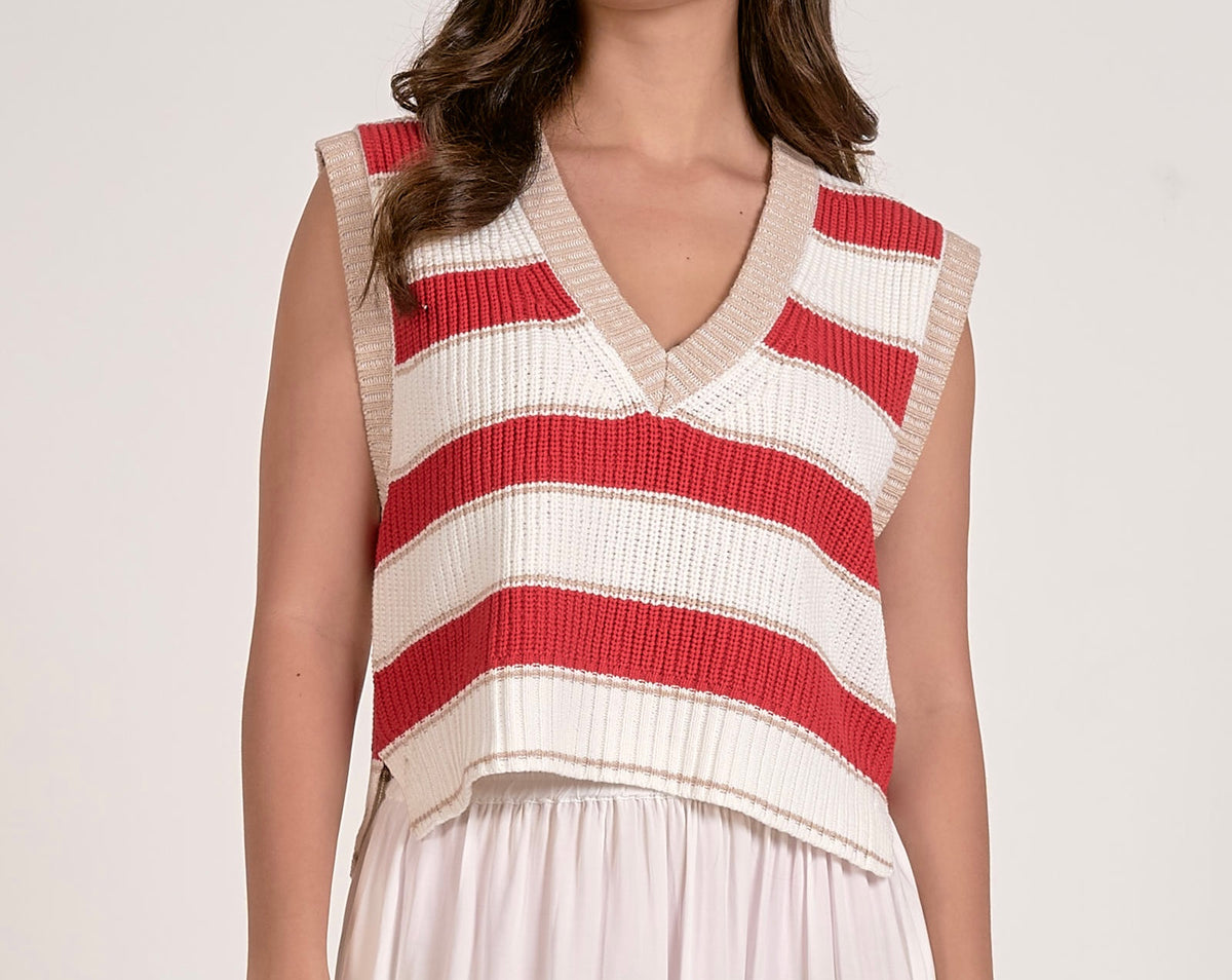 Deep V sweater vest- red stripe