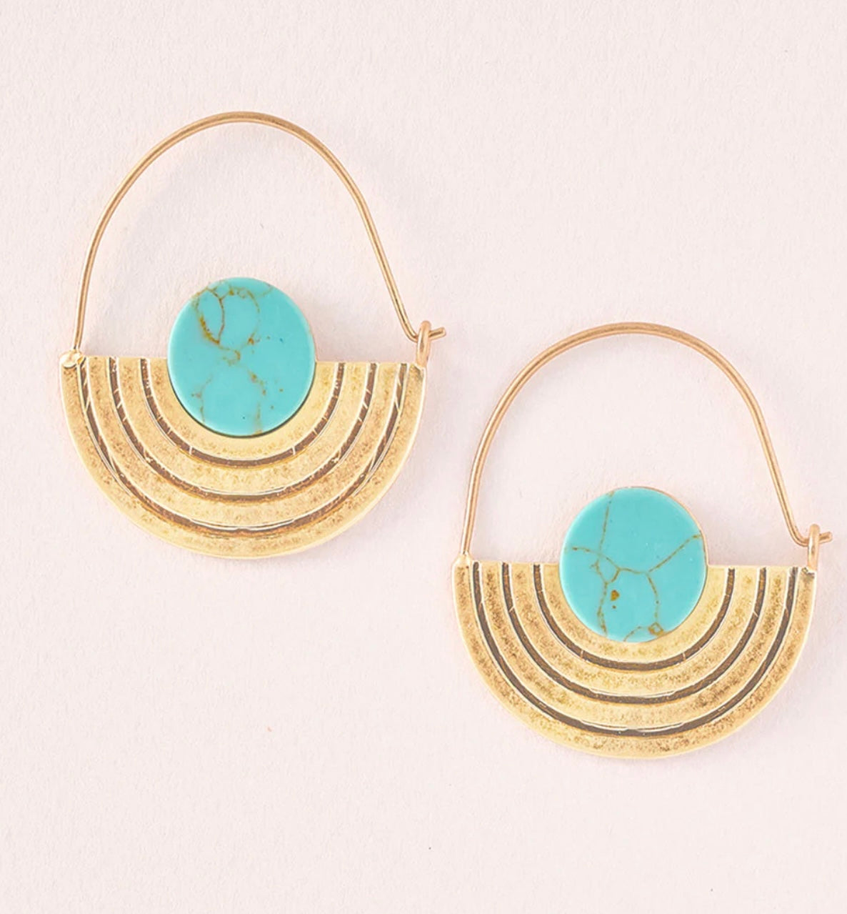 Stone orbit earring-Turquoise/Gold