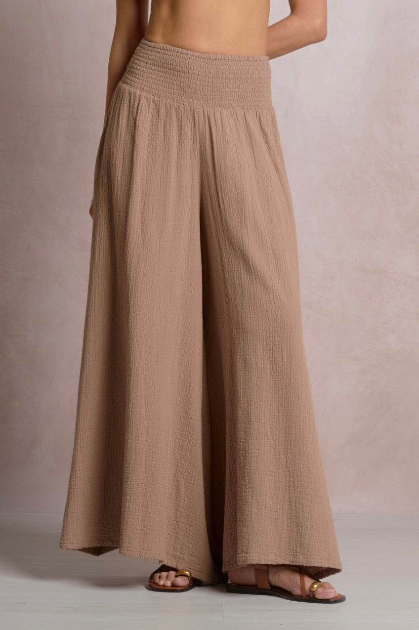 Gauze Wide Leg Pants-Taupe