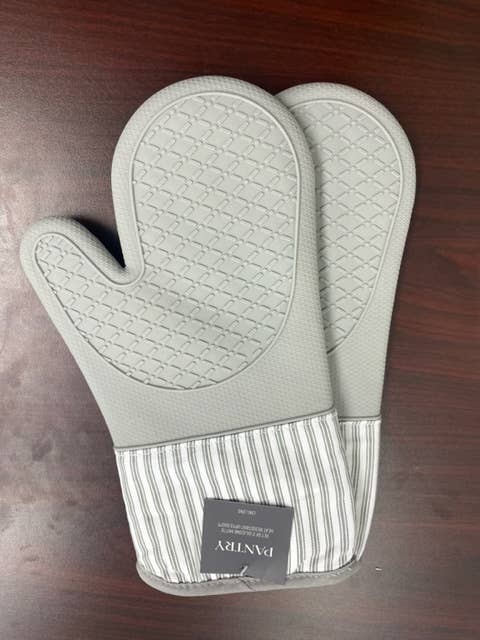 KAF Home Metro Stripe Silicone Oven Mitt - Set of 2: Black