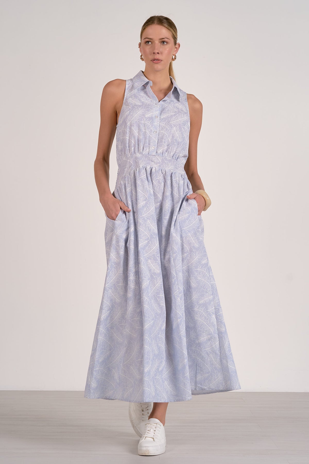 Blue & White Collar Maxi Dress w/ White Accents