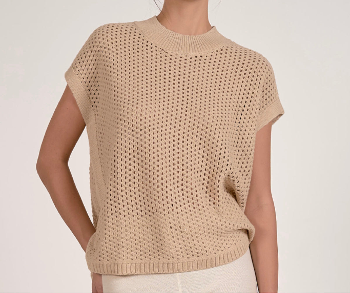 Short Sleeve Open Knit Sweater