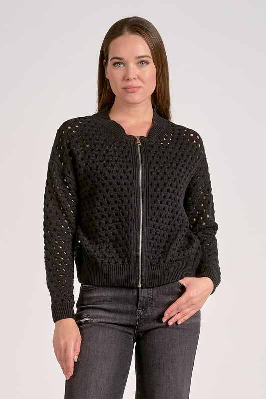 Crochet zip sweater-black